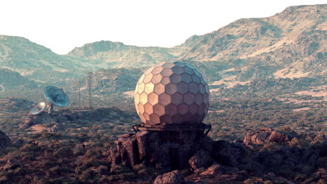 futuristic radar station in a desert landscape