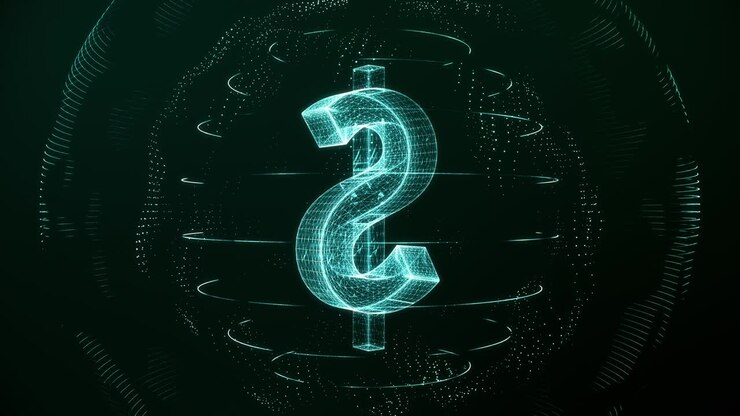 Futuristic blue digital US dollar seamless loop. Worldwide currency concept
