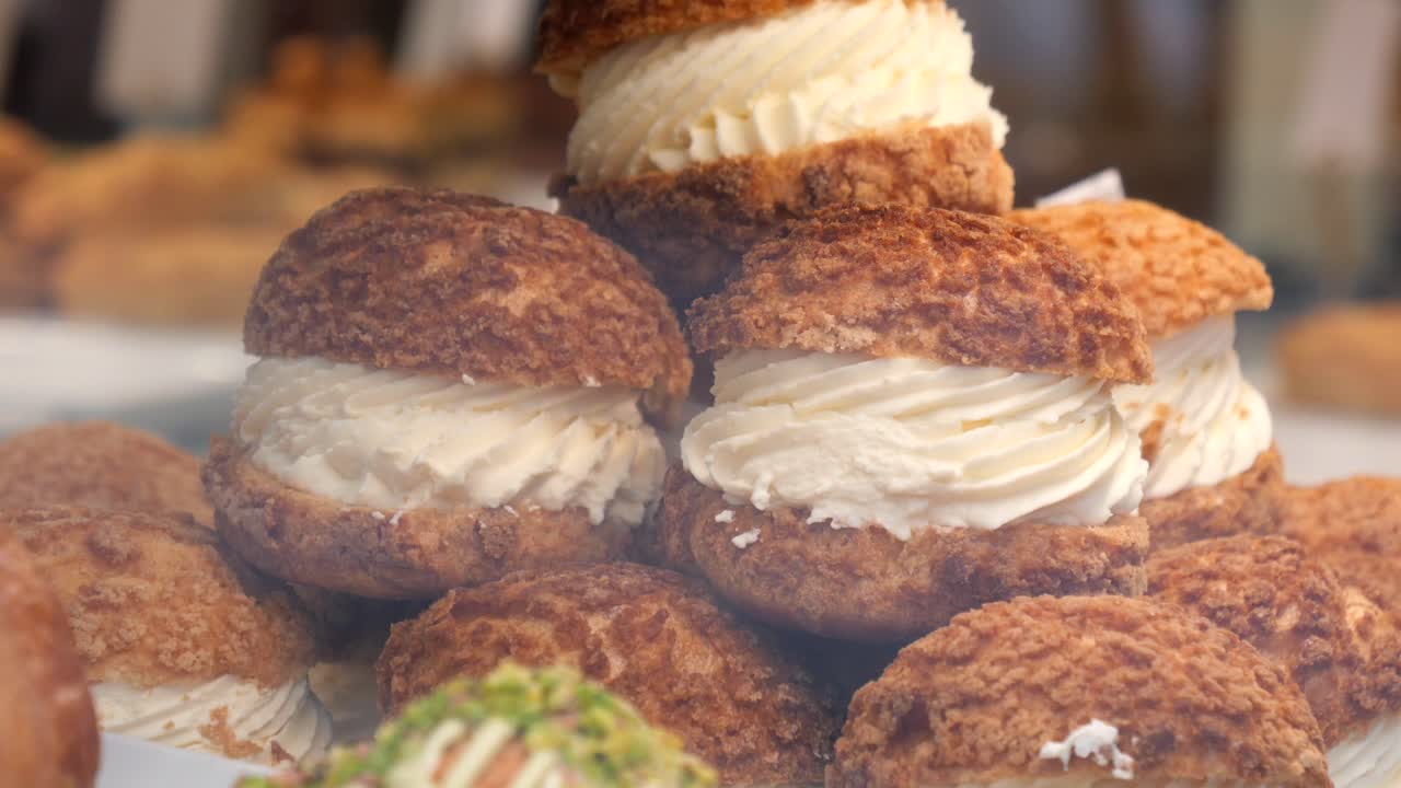 Close-up of Cream Puffs with Whipped Cream