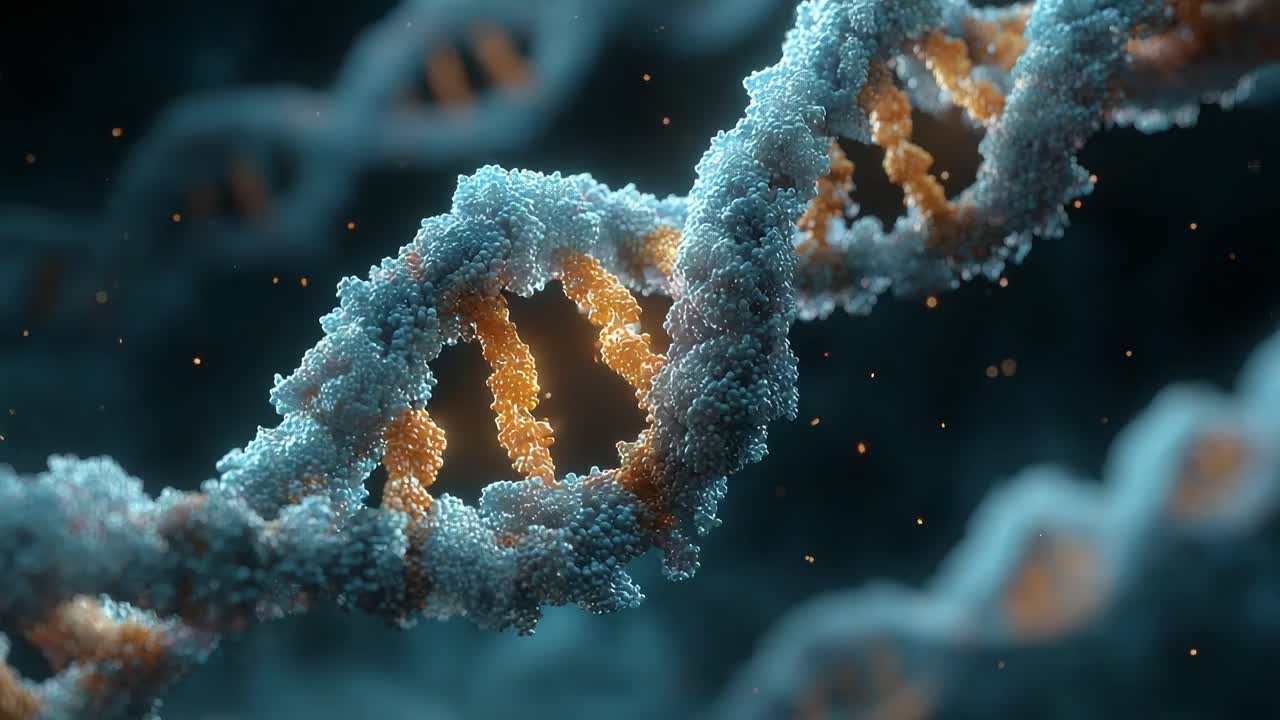 Exploring the Complex Structure of DNA: A Captivating Visualization of Genetic Material, Highlighting Its Unique Double Helix Design and Molecular Composition