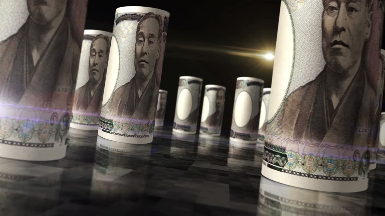 일본 엔 지폐는 원활한 루프로 굴러갑니다.