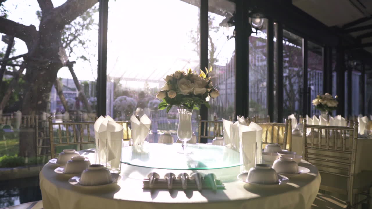 Luxurious breakfast table with beautiful sunlight in the morning