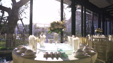 luxurious breakfast table with beautiful sunlight in the morning