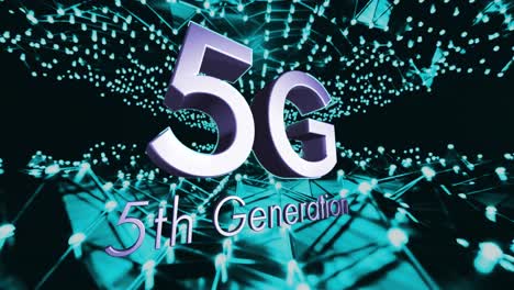 animation of 5g 5th generation text and data processing over mesh of connections