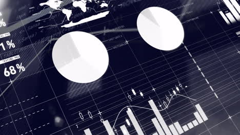 financial data charts and graphs animation over world map and statistics