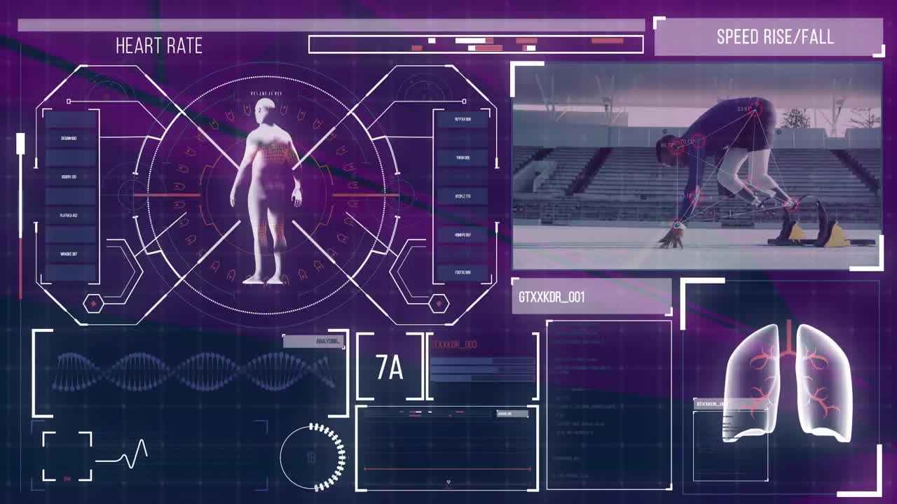 Animation of science data processing over dark background