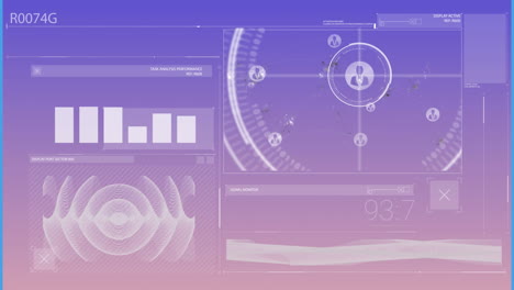 Animation-of-data-processing-and-diagrams-with-icons-on-blue-background