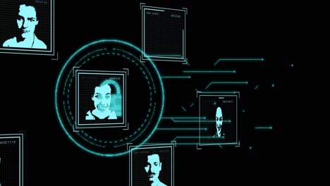 animación de las fotos del usuario, candado digital y procesamiento de datos sobre fondo negro