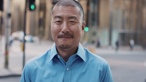 slow motion portrait of japanese businessman smiling