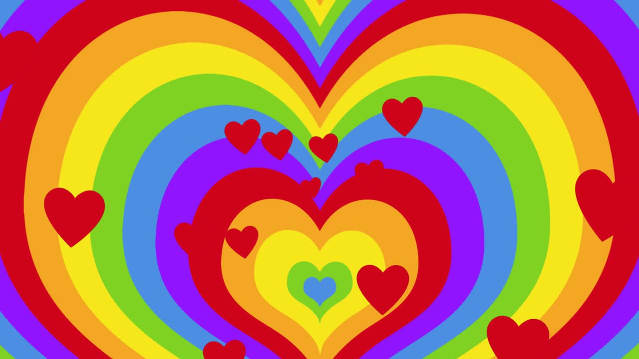 animación de corazones sobre la textura del corazón del arco iris