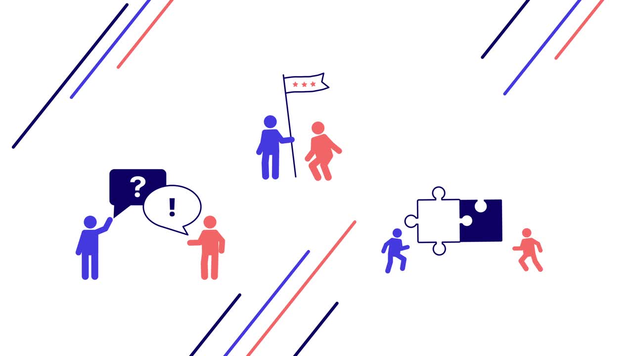 4k video of cartoon team work icons.