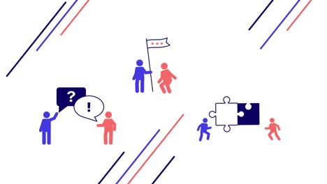 4k video of cartoon team work icons.