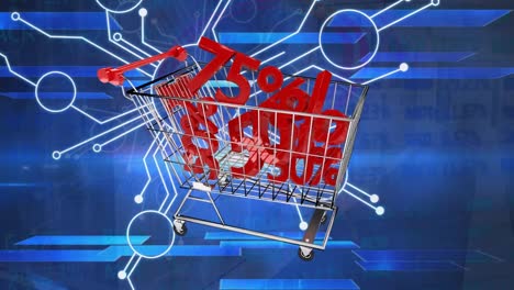 animation of connections over 50 percent and shopping cart on navy background