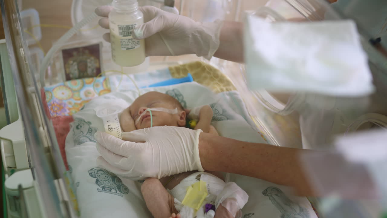 Feeding a premature baby in icu