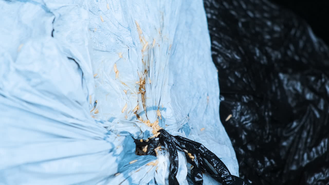 gusanos en bolsas de basura moviéndose