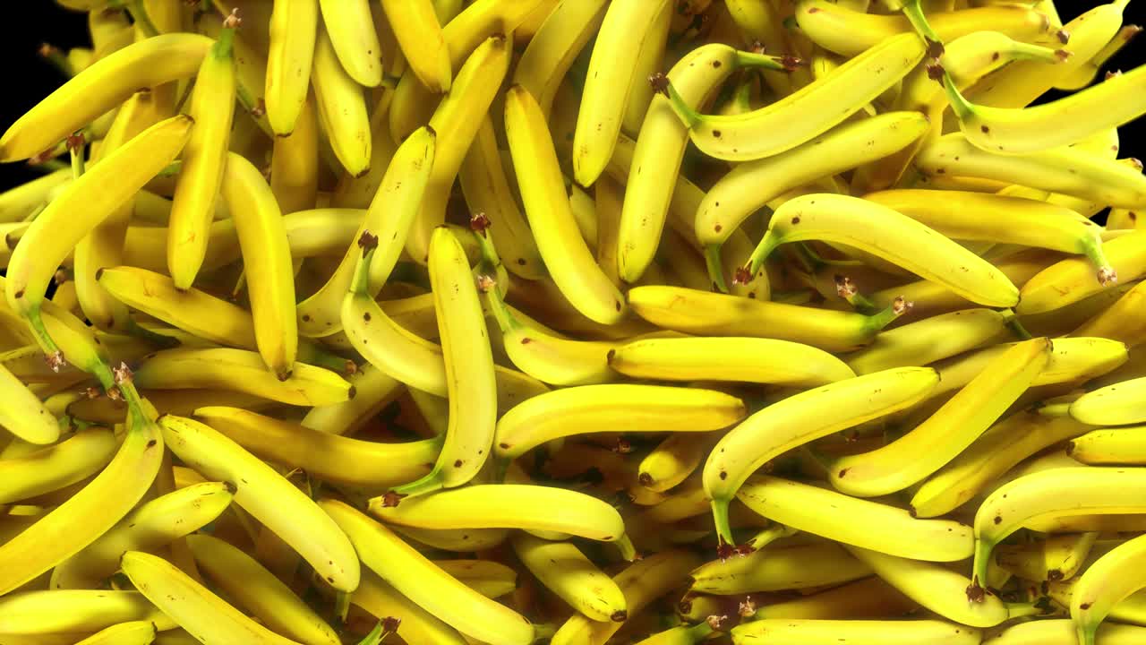 efecto de transición de los plátanos que caen con el canal alfa. representación 3d