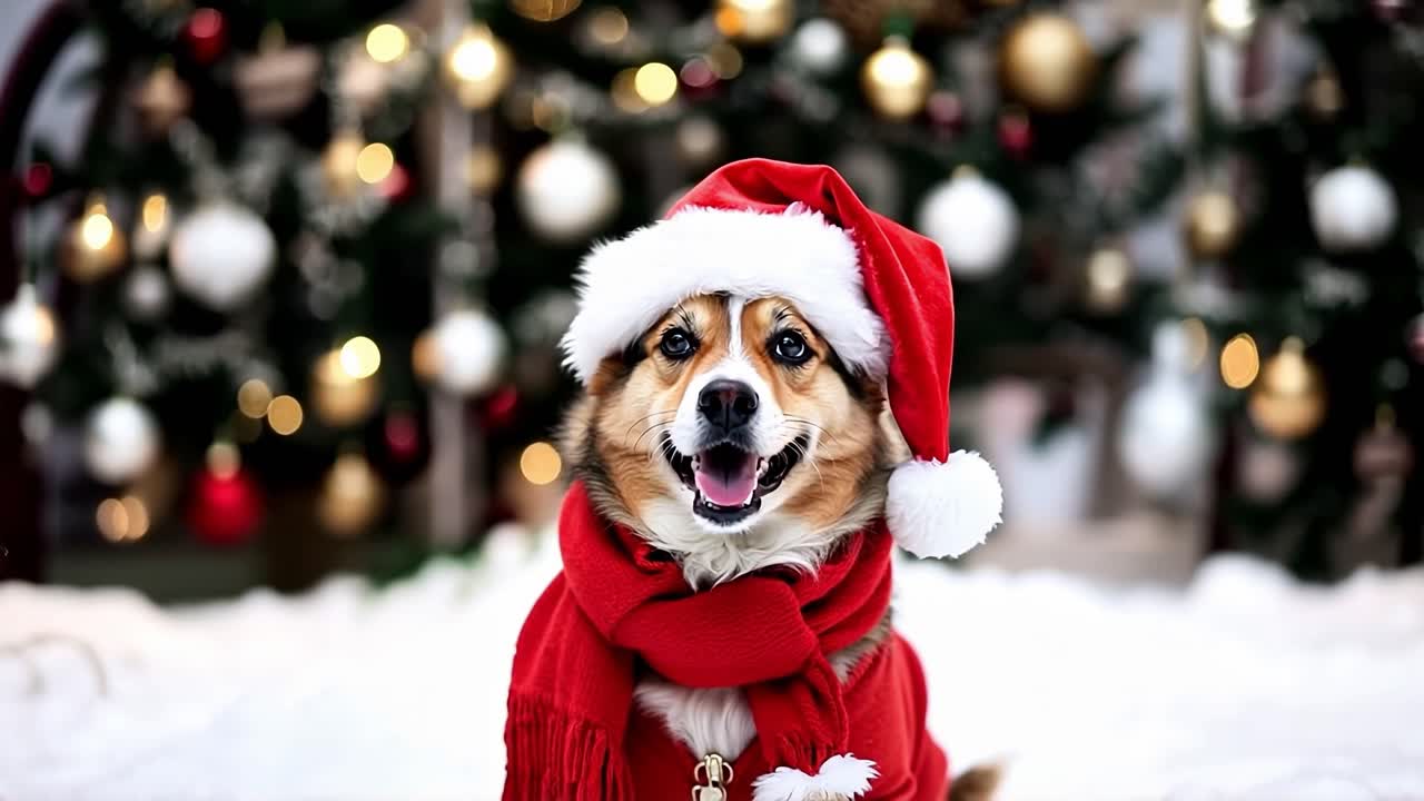 산타 모자와 빨간 스카프를 입은 코기