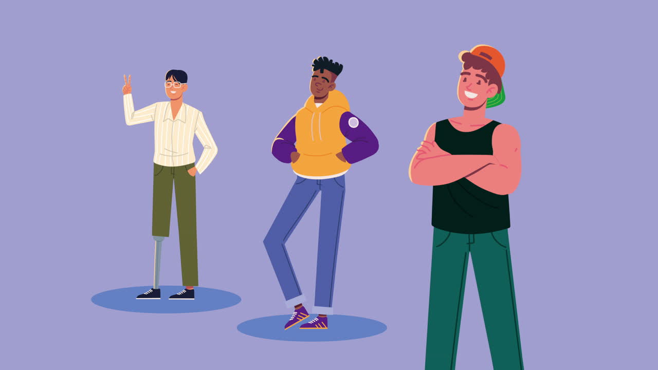 personas masculinas jóvenes personajes de pie