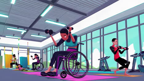 diverse individuals engaging in fitness and exercise, including people with disabilities