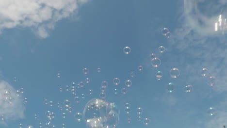 Many-clear,-soap-bubbles-against-sky