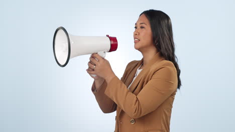 Angry-asian-woman,-megaphone