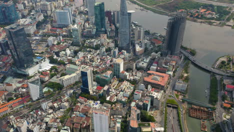 aerial view of ho chi minh, high view to downtown and saigon river