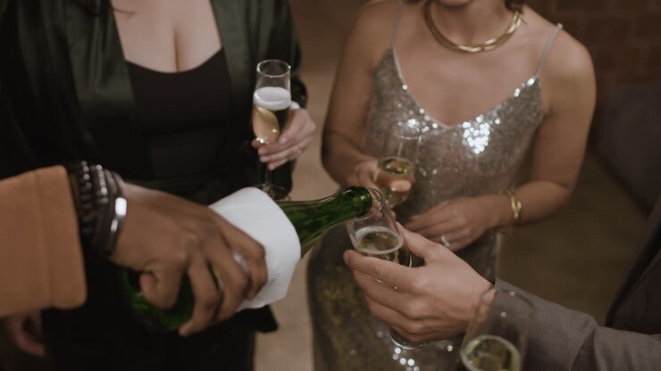 Celebratory Toast with Champagne at a Party