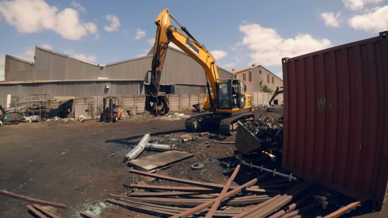 4k의 폐기물 창고에서 크레인을 들어 올리는 것