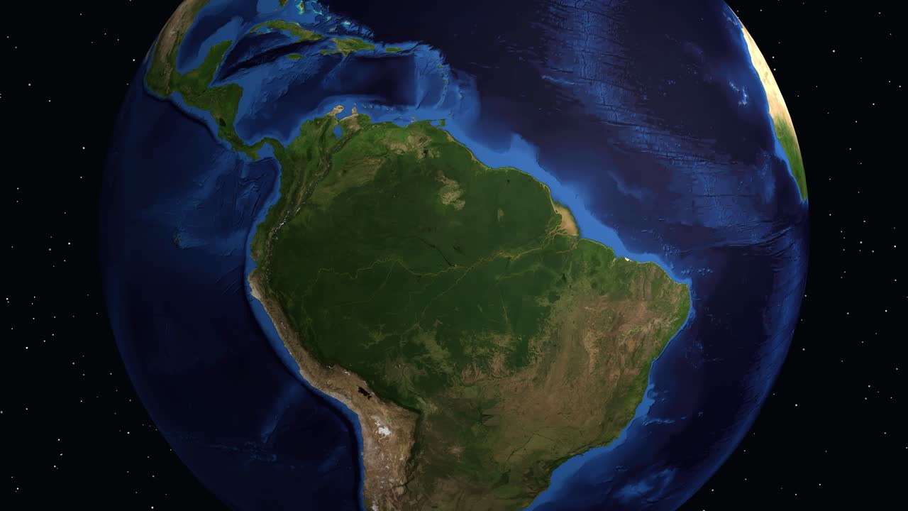 Un'animazione digitale si ingrandisce dallo spazio fino al Sud America, individuando Loja, Ecuador, con testo informativo.