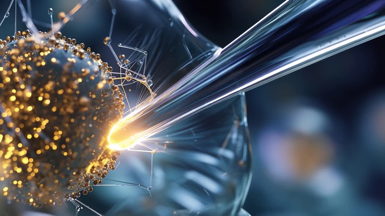 Exploring the Interfaces of Nanotechnology: Micro Pipette Engaging with a Nanoparticle, Illustrating Cutting-Edge Science in Cellular Research and Development