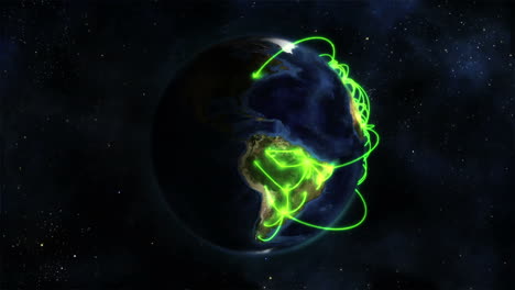 tierra sombreada con conexiones verdes girando sobre sí misma con imagen de la tierra cortesía de nasa.org