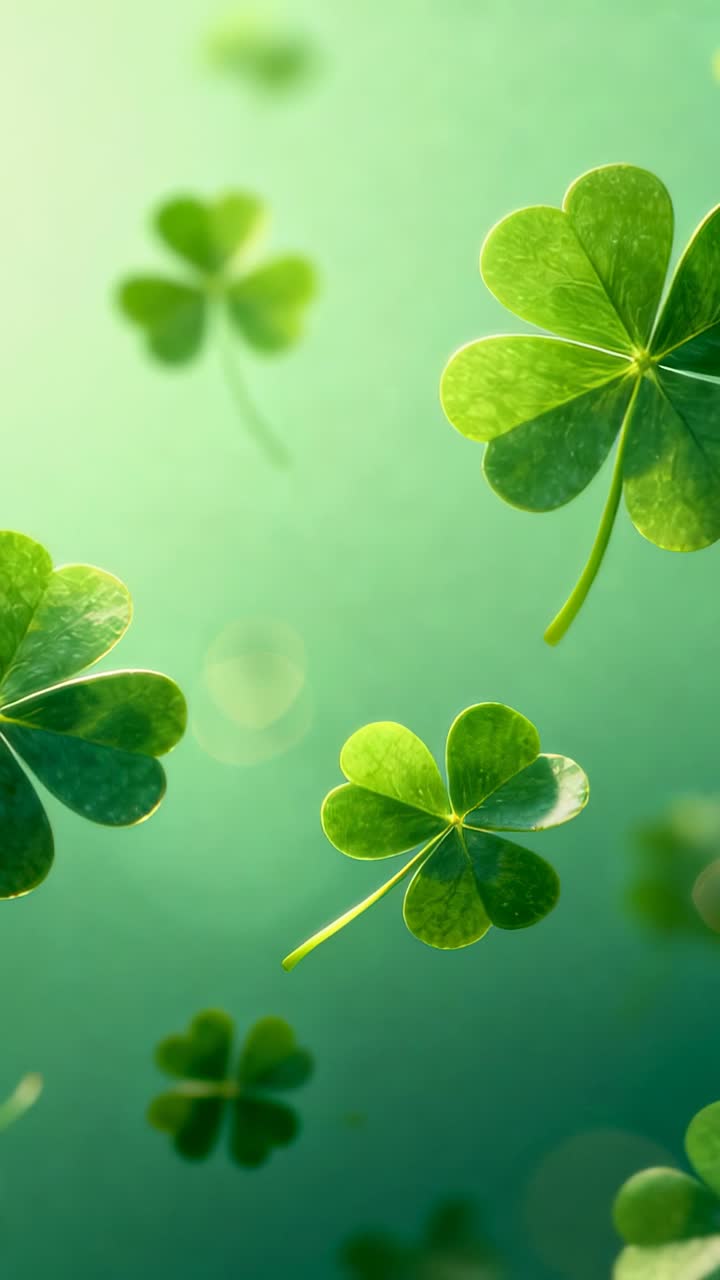 Vertical video: Clip starting, veined clover floating to center in macro, showing bokeh highlights