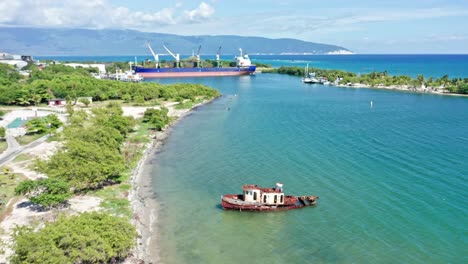 tranquil scenery at barahona port in dominican republic - aerial drone shot