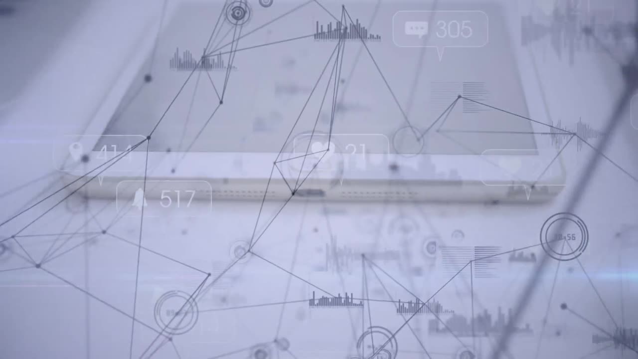 태블릿을 통해 연결 네트워크와 다양한 데이터의 애니메이션