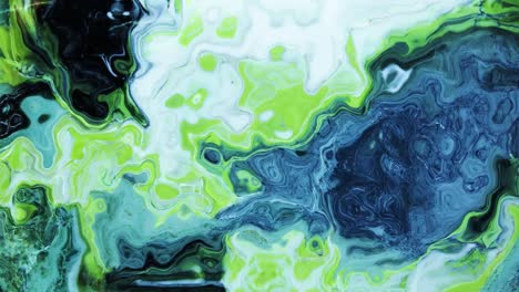 Animation-of-vibrant-coloured-green-and-blue-liquid-flowing-in-hypnotic-motion