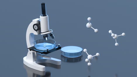 glassware and microscope in the laboratory, 3d rendering.