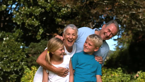 cheerful multigeneration family embracing in a park