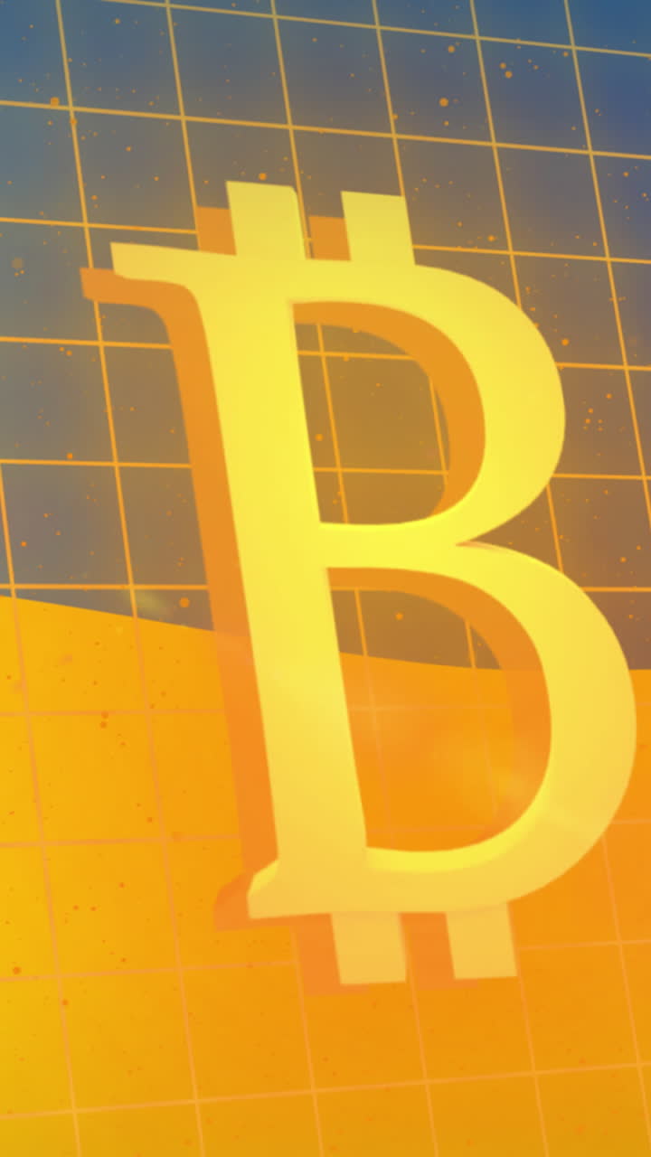 animación del símbolo de bitcoin sobre los cuadrados y la bandera de ucrania