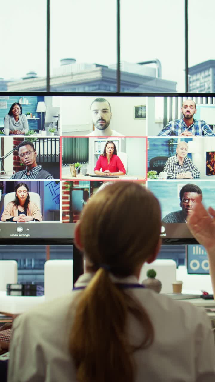 Vertical Video Company employees attending a meeting via videocall with investors