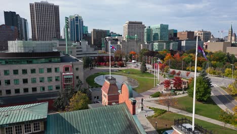 fly over the ottawa city hall on sunny fall day