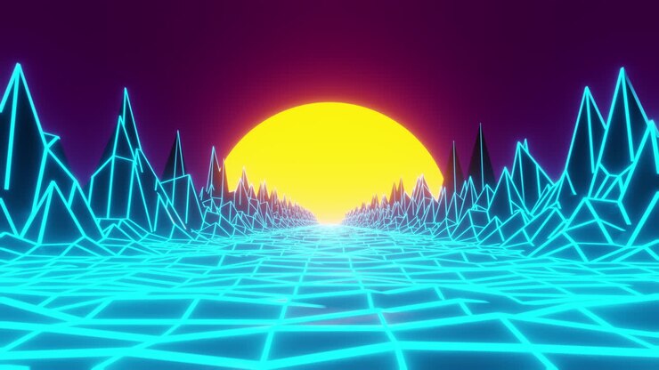 Digital 80s abstract 3D animation background.