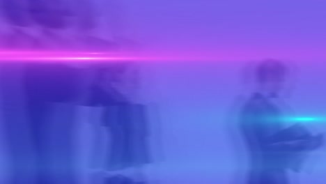 video of coloured lights over crowd walking to work in street