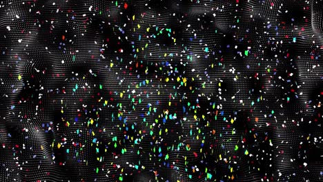 animation of shapes and confetti on black background