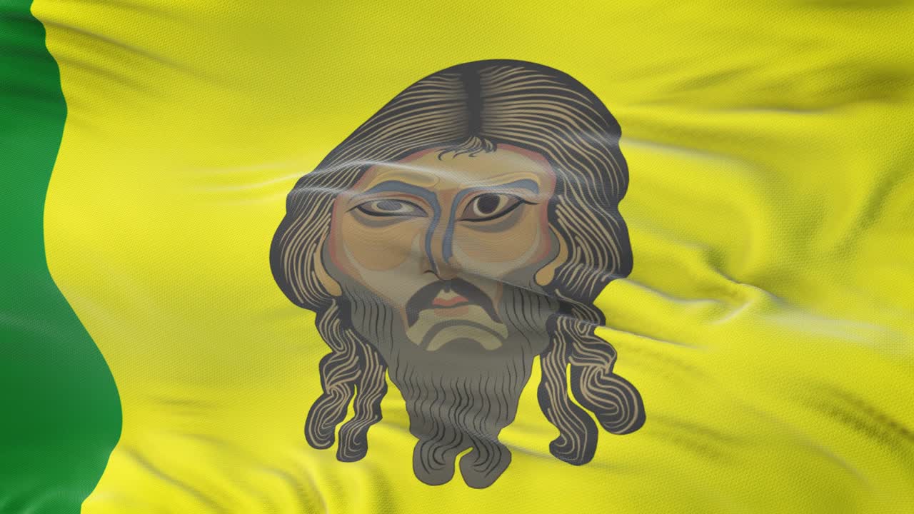 Penza oblast (Federal subject of Russia) flag waving in the wind with highly detailed fabric texture. Seamless loop