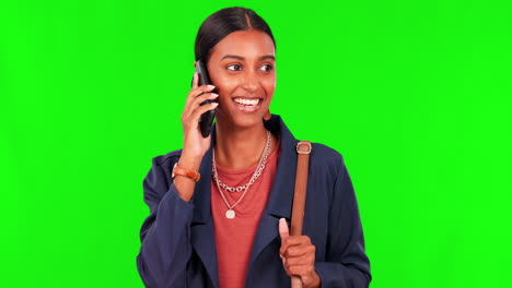 green screen, phone call and woman with business