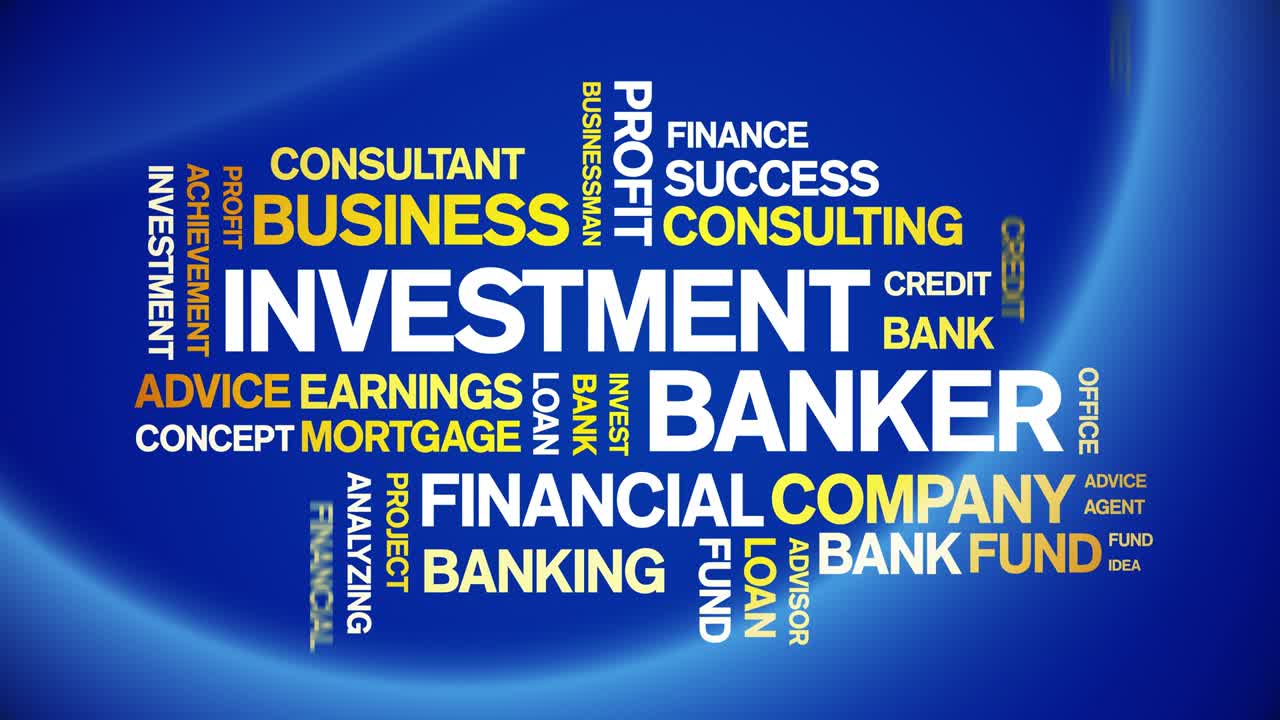 4k Investment Banker Animated Tag Word Cloud,Text Animation seamless loop.