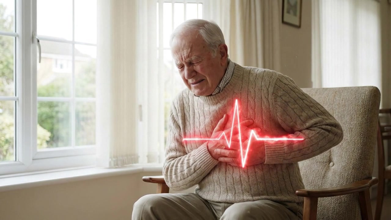 Elderly Man Experiencing Sudden Chest Pain and Heart Attack Symptoms