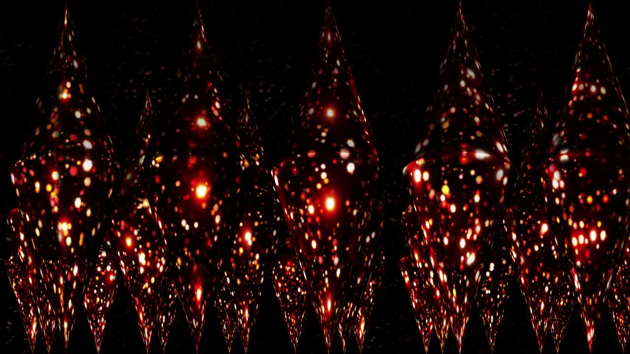 Shimmering glitter glare rows of cones. Concert background. 3d objects of an abstract scene. Living surface cones.