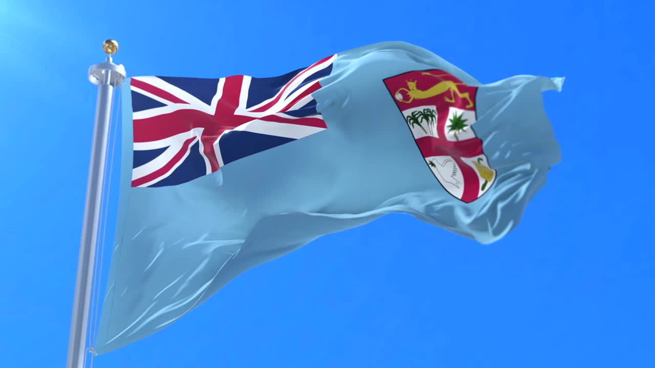 파란 하늘과 함께 느린, 루프로 바람에 흔들리는 피지 발