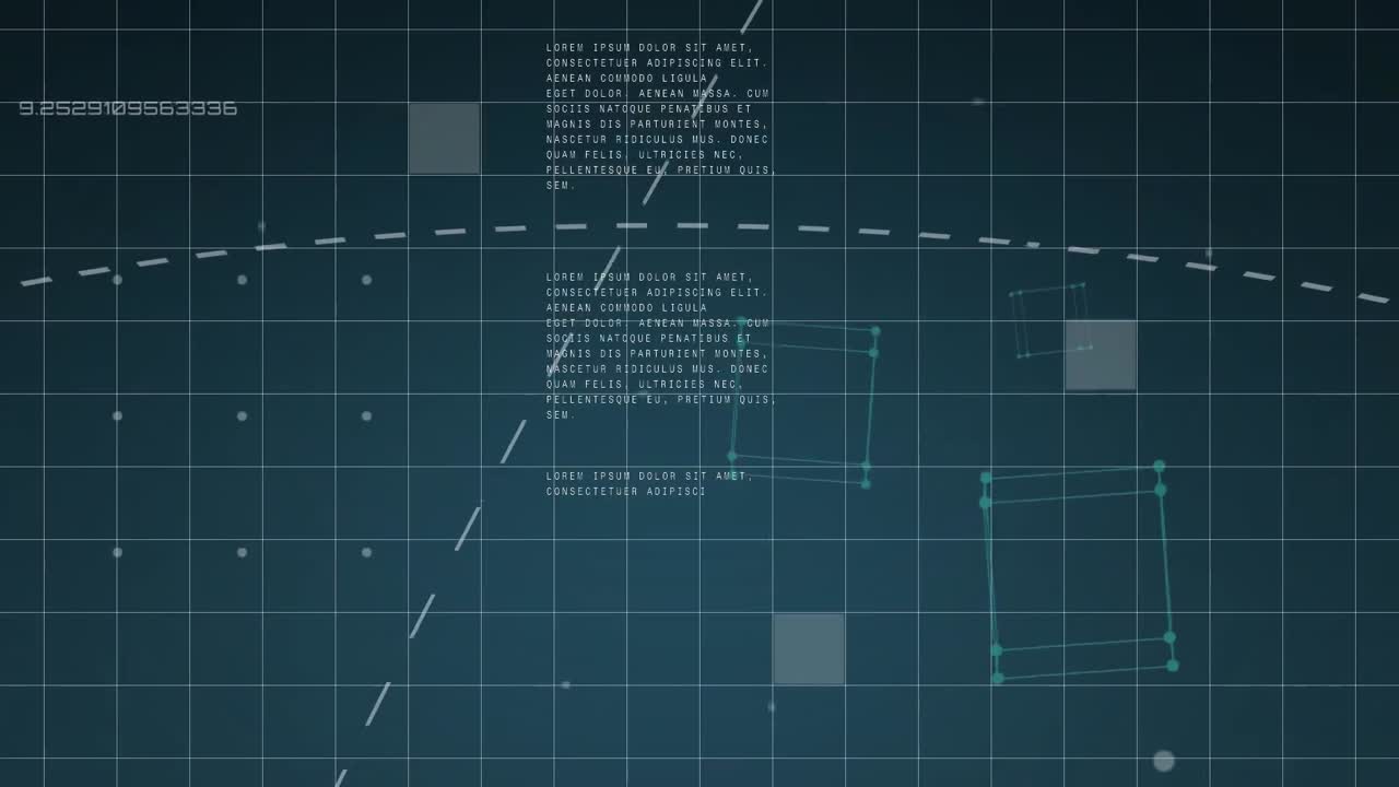 Animation of data processing and geometric figures over grid